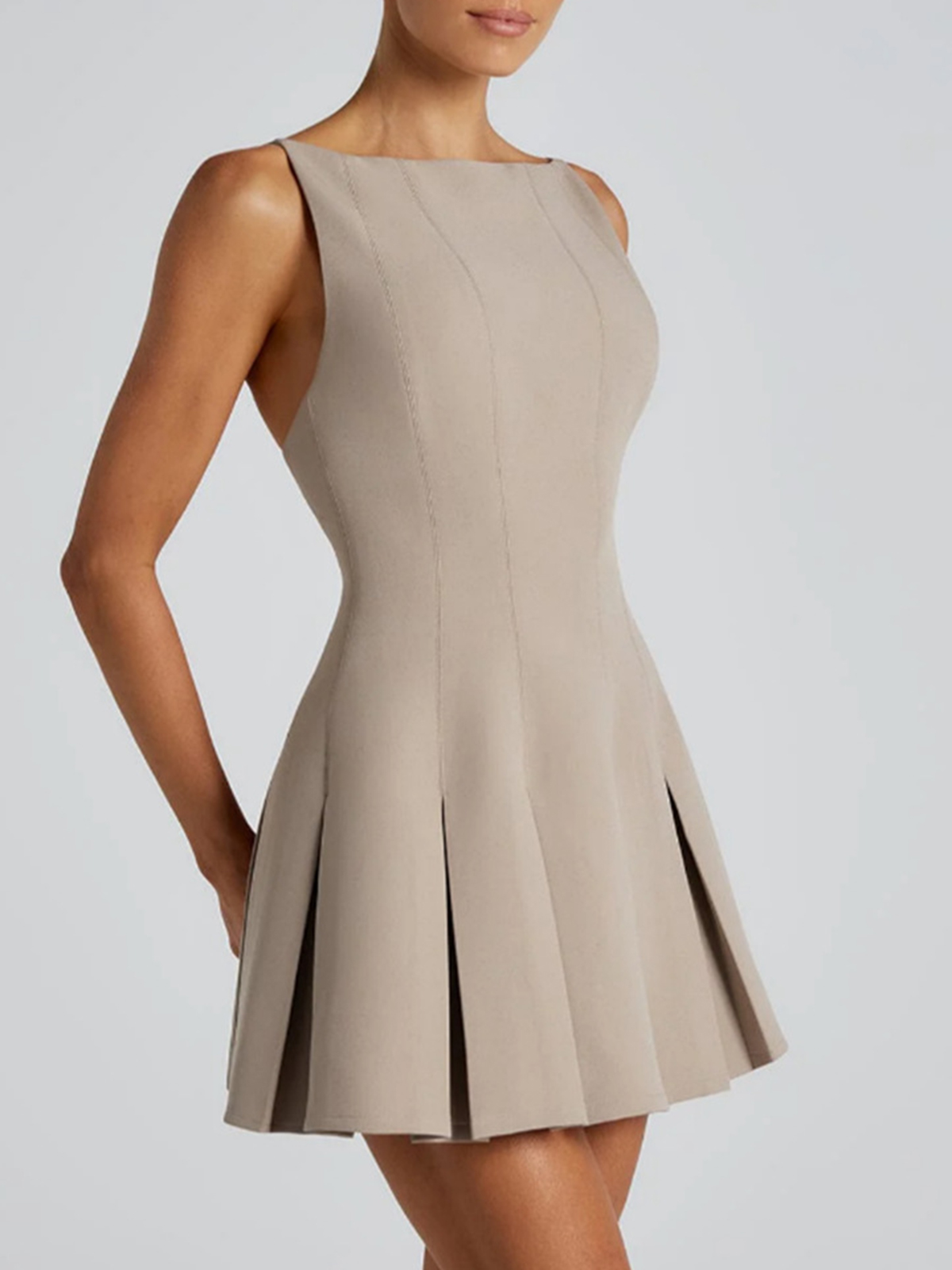 Women's Sleeveless Wide-hem Pleated Waist Mini Dress