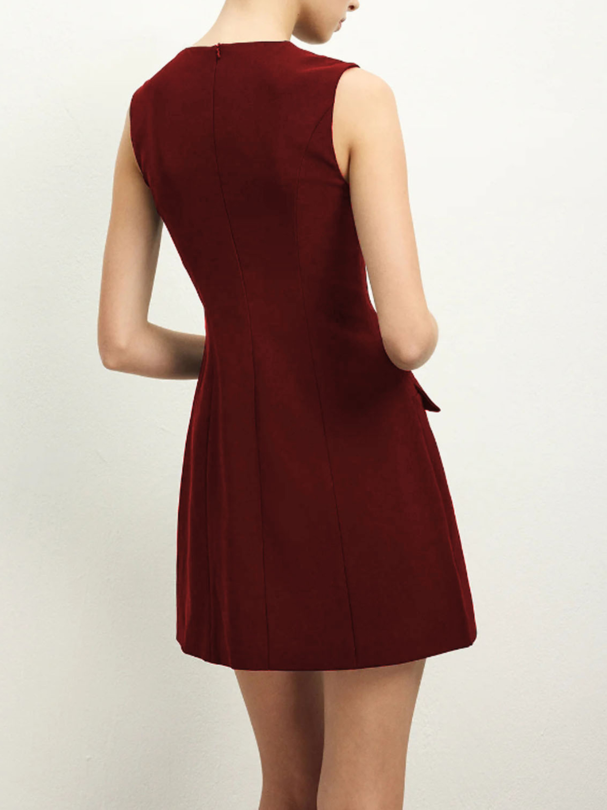 Women's Round Neck Sleeveless Fake Pocket Dress