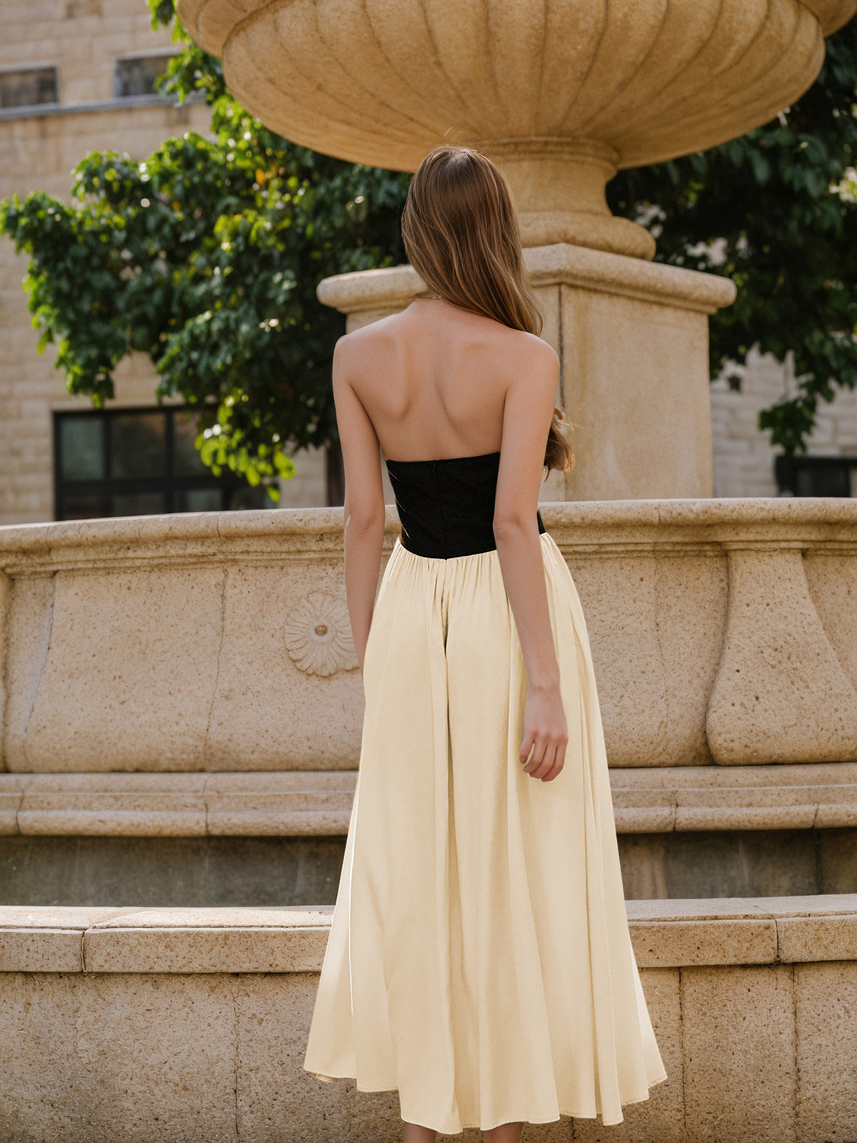 Women's Contrasting Color-blocked Halter Dress