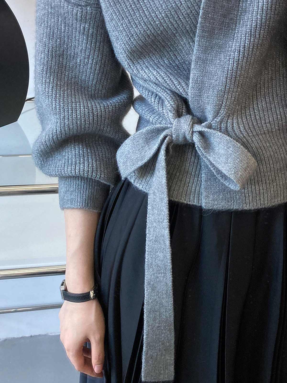 Women's Retro V-Neck Tie-Waist Knit Cardigan