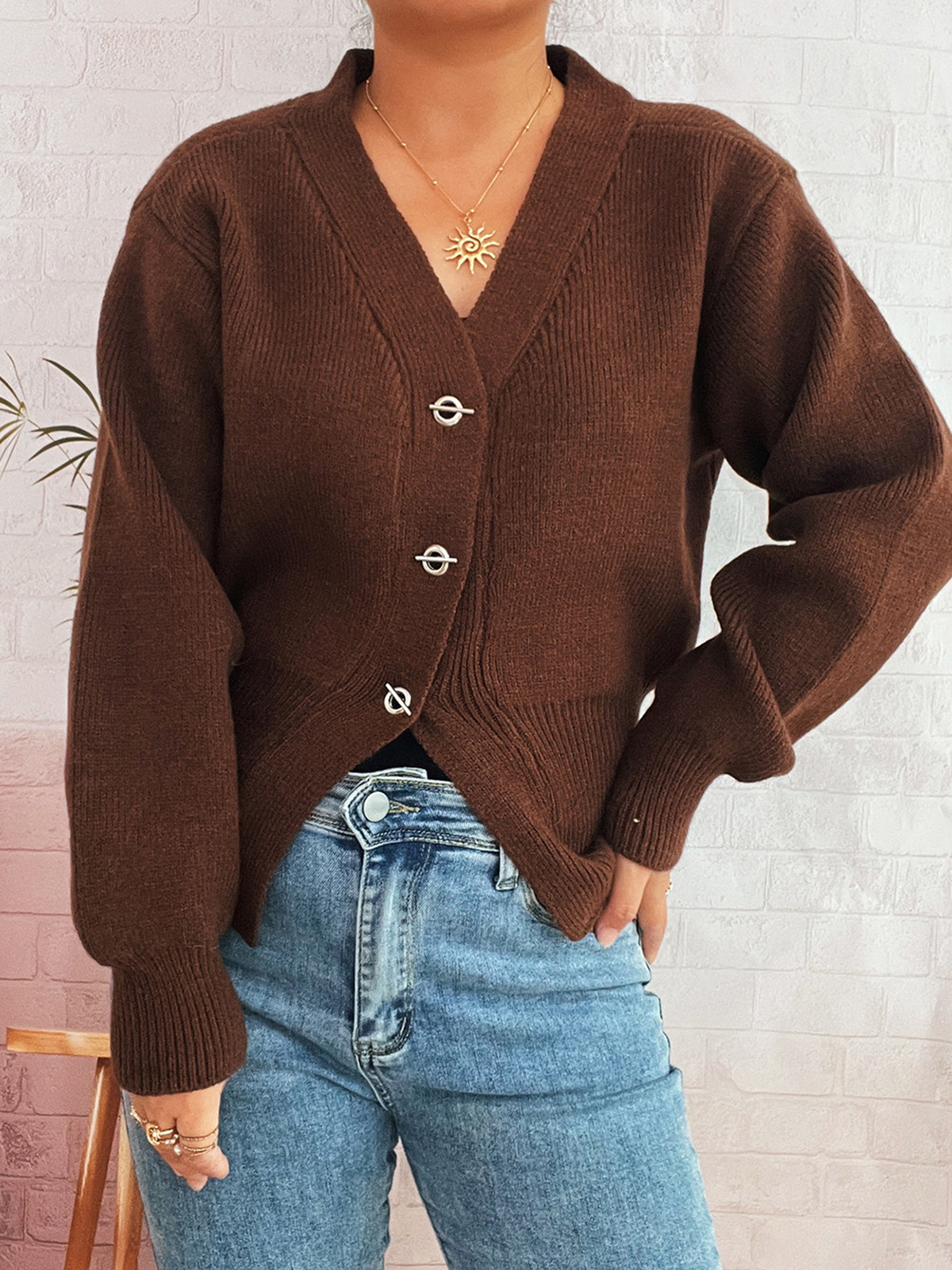 Women's Waisted Metal Button Cardigan