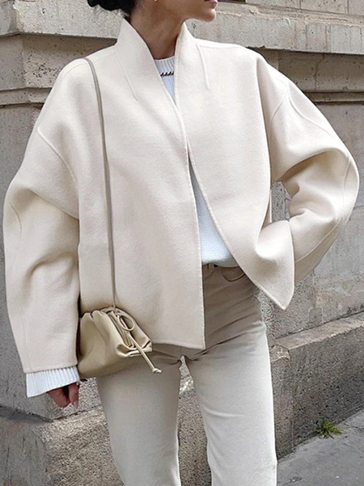 Women's Loose V-neck Woolen Coat