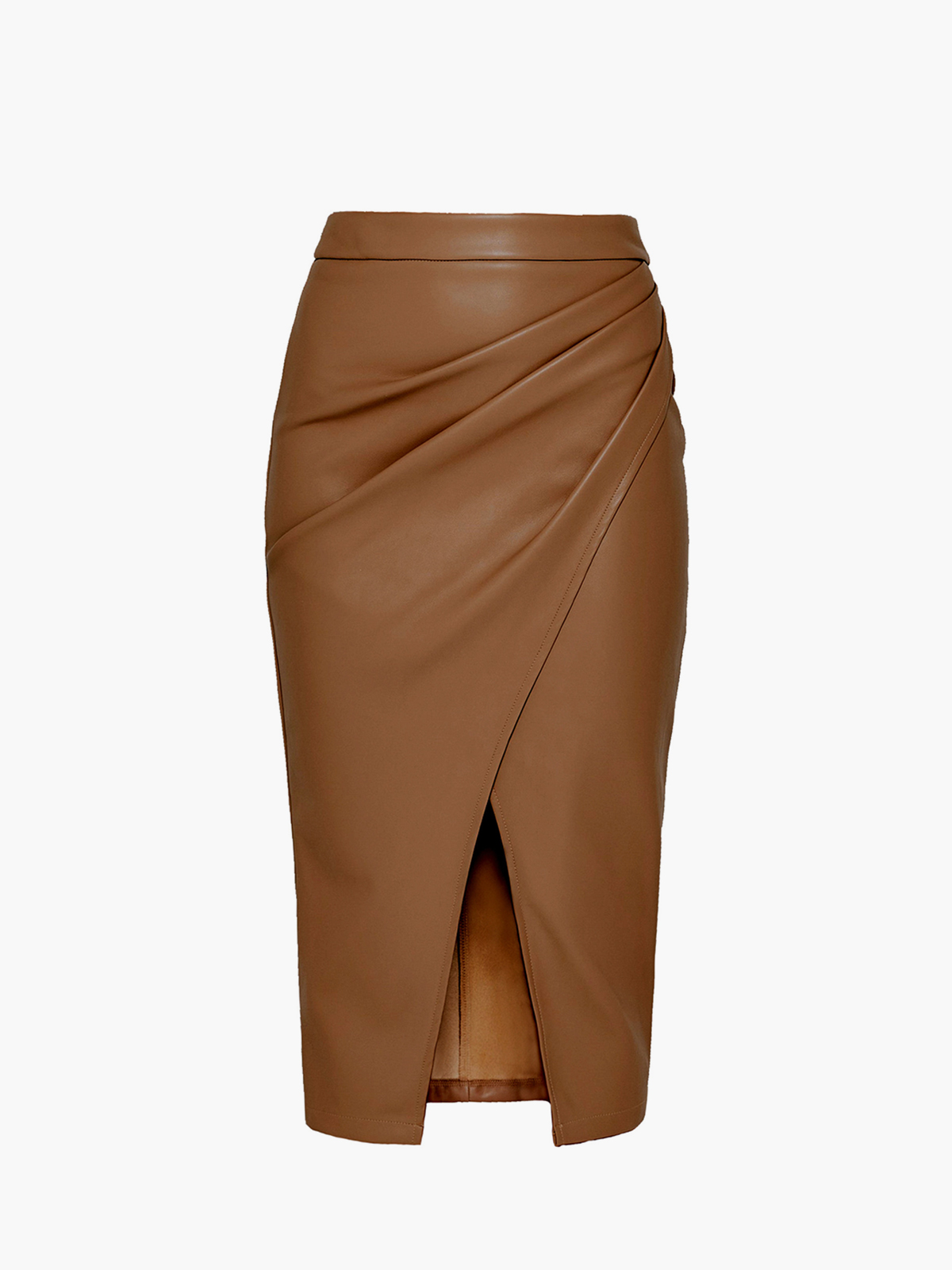 Pleated Slit PU Leather Skirt