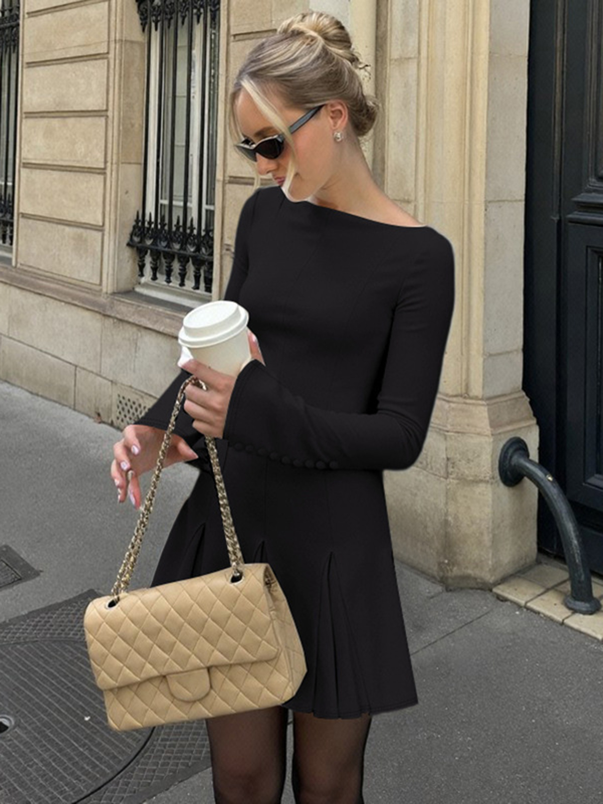 Beaded Pleated Waisted Dress