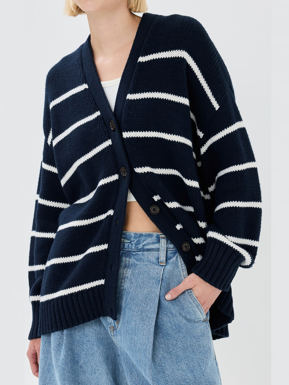 Women's V-neck Striped Cardigan
