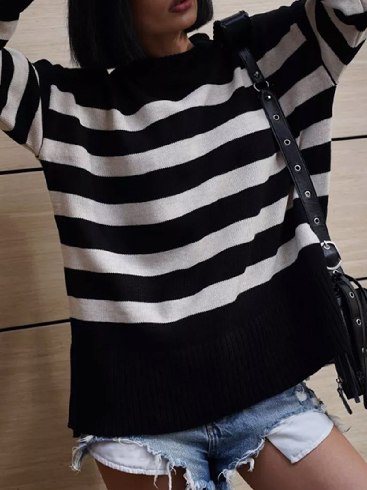 Women's Striped Loose Crew Neck Pullover Sweater