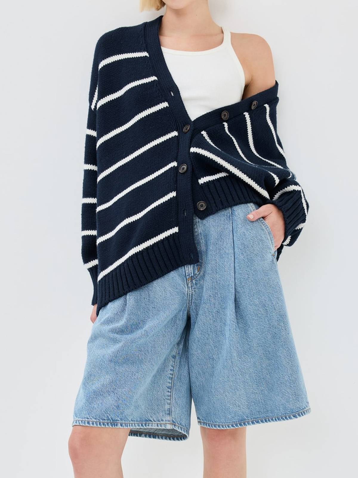 Women's V-neck Striped Cardigan