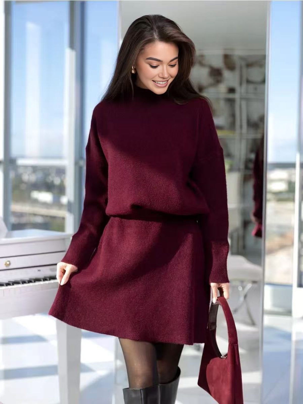 Turtleneck Sweater Skirt Set