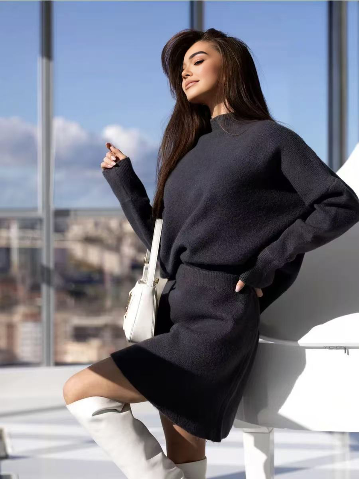 Turtleneck Sweater Skirt Set