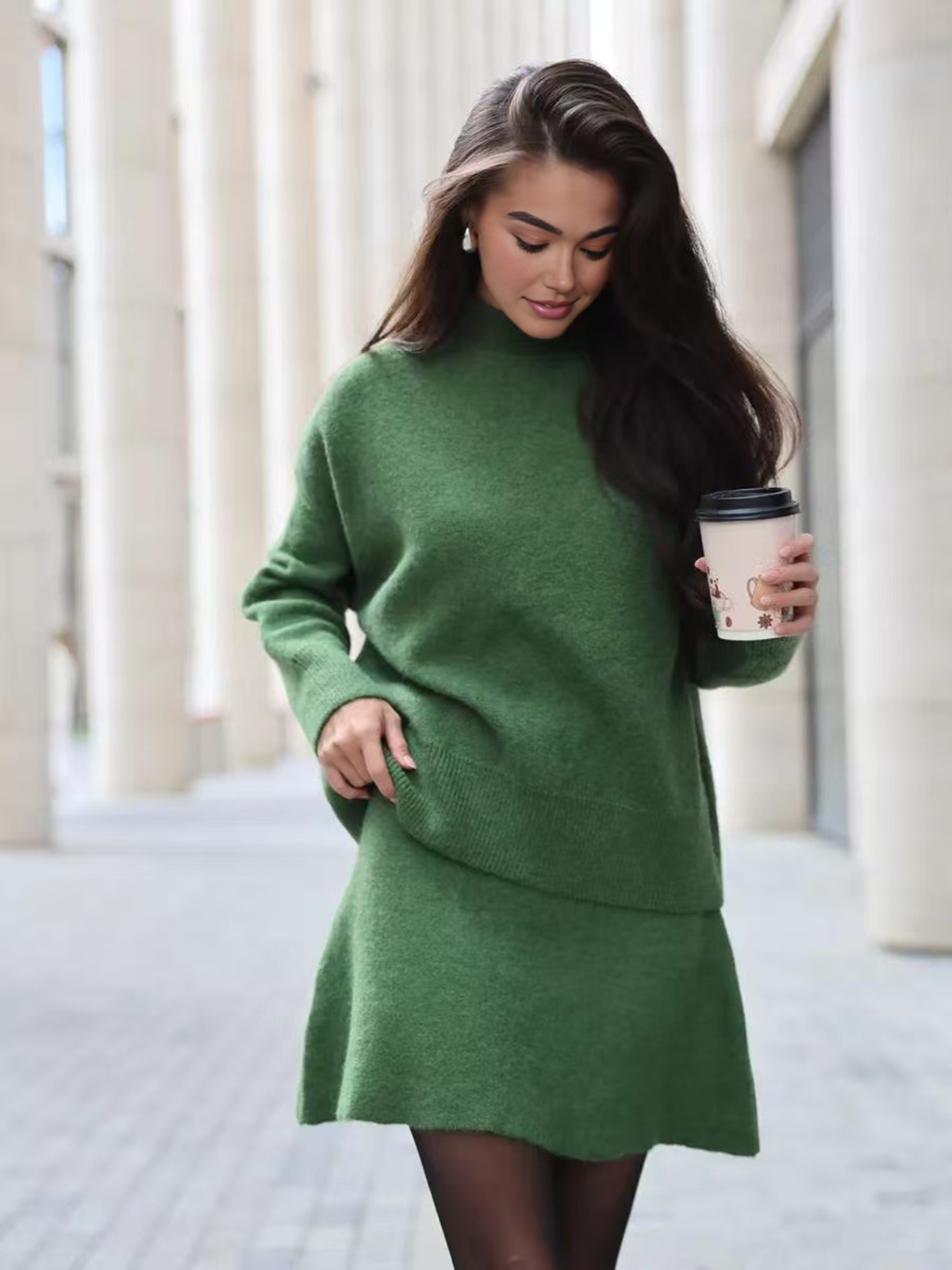 Turtleneck Sweater Skirt Set