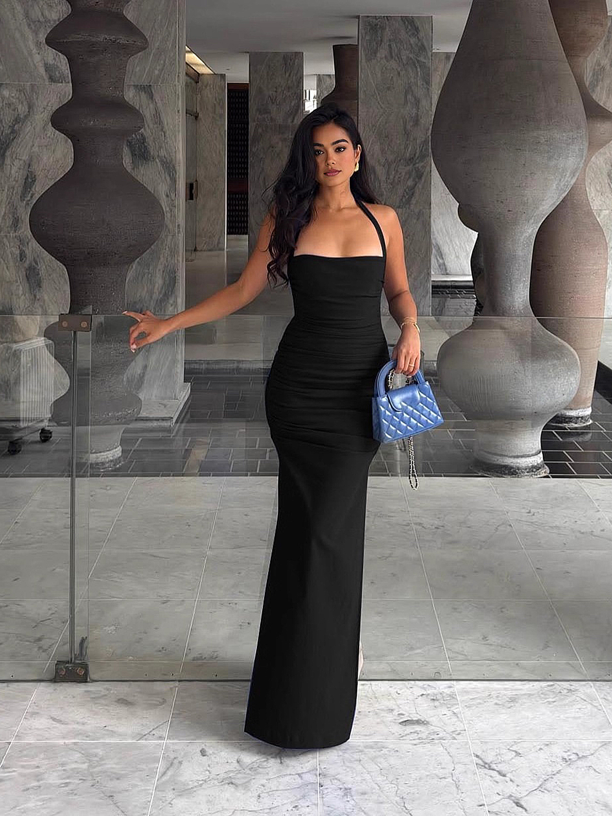 Women's Waisted Halterneck Dress