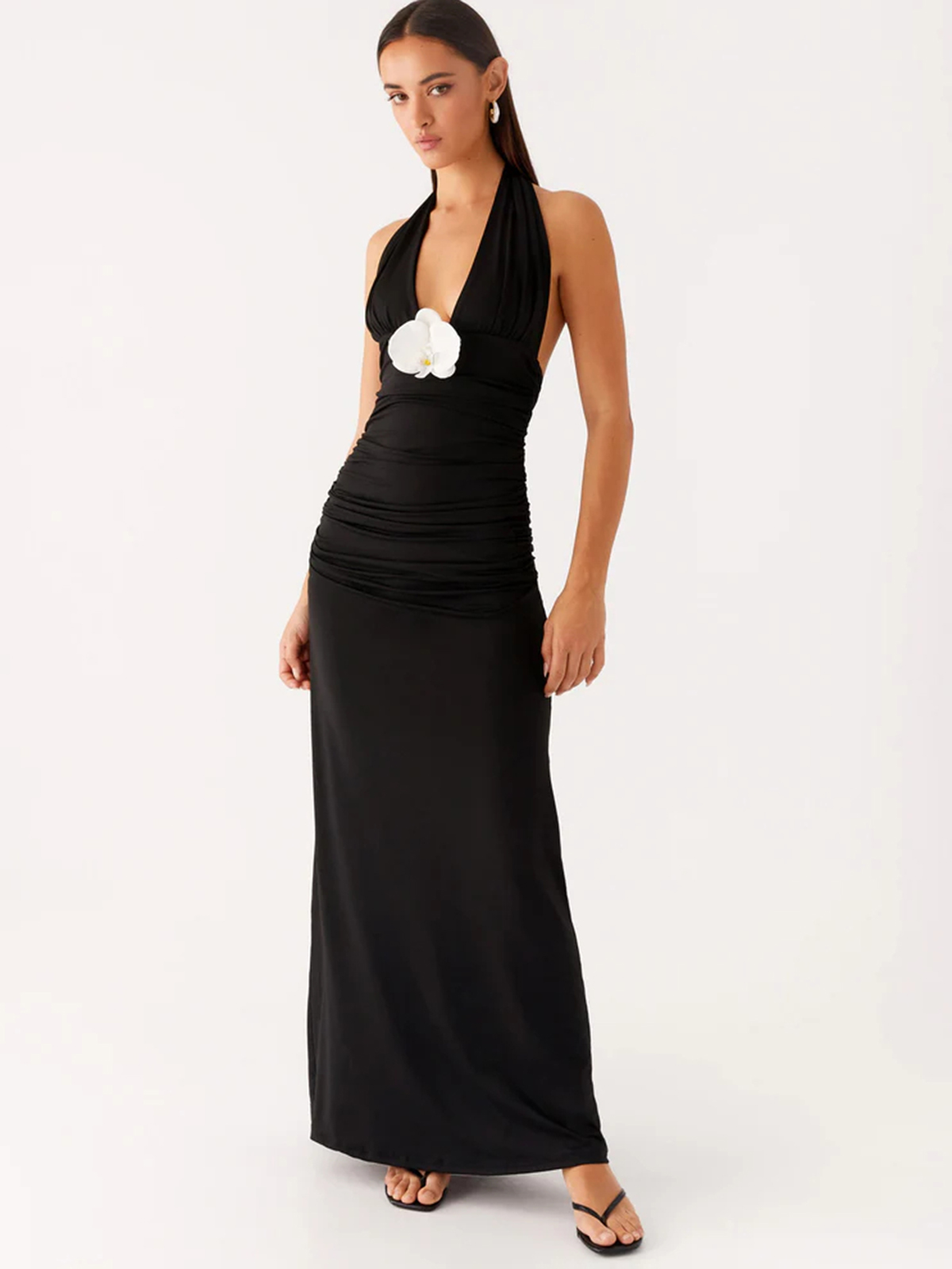 Halter Neck Deep V Backless Dress