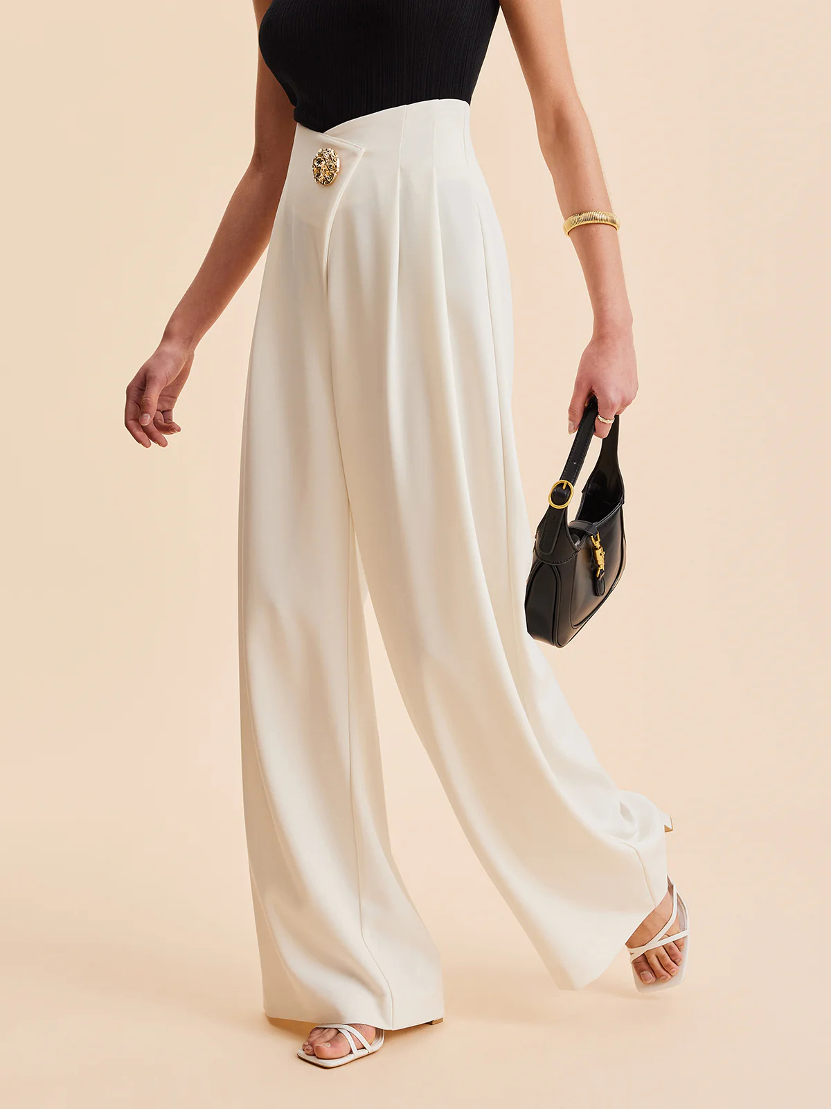 Embellished High Waisted Wide Leg Pants