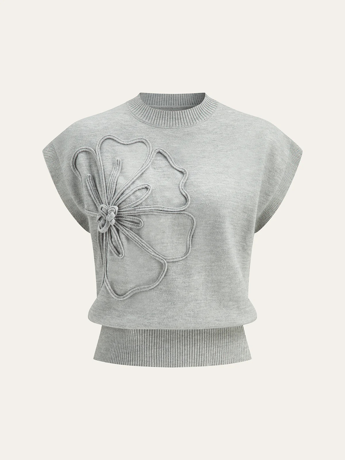 Floral Appliqué Cap-sleeve Sweater