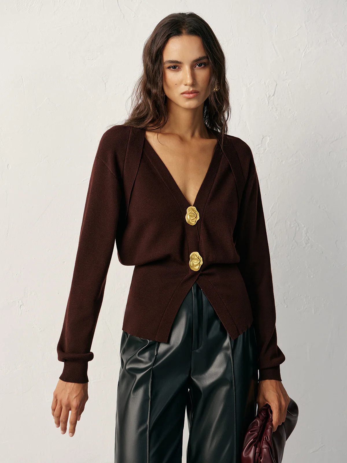 Metal Button V-neck Sweater