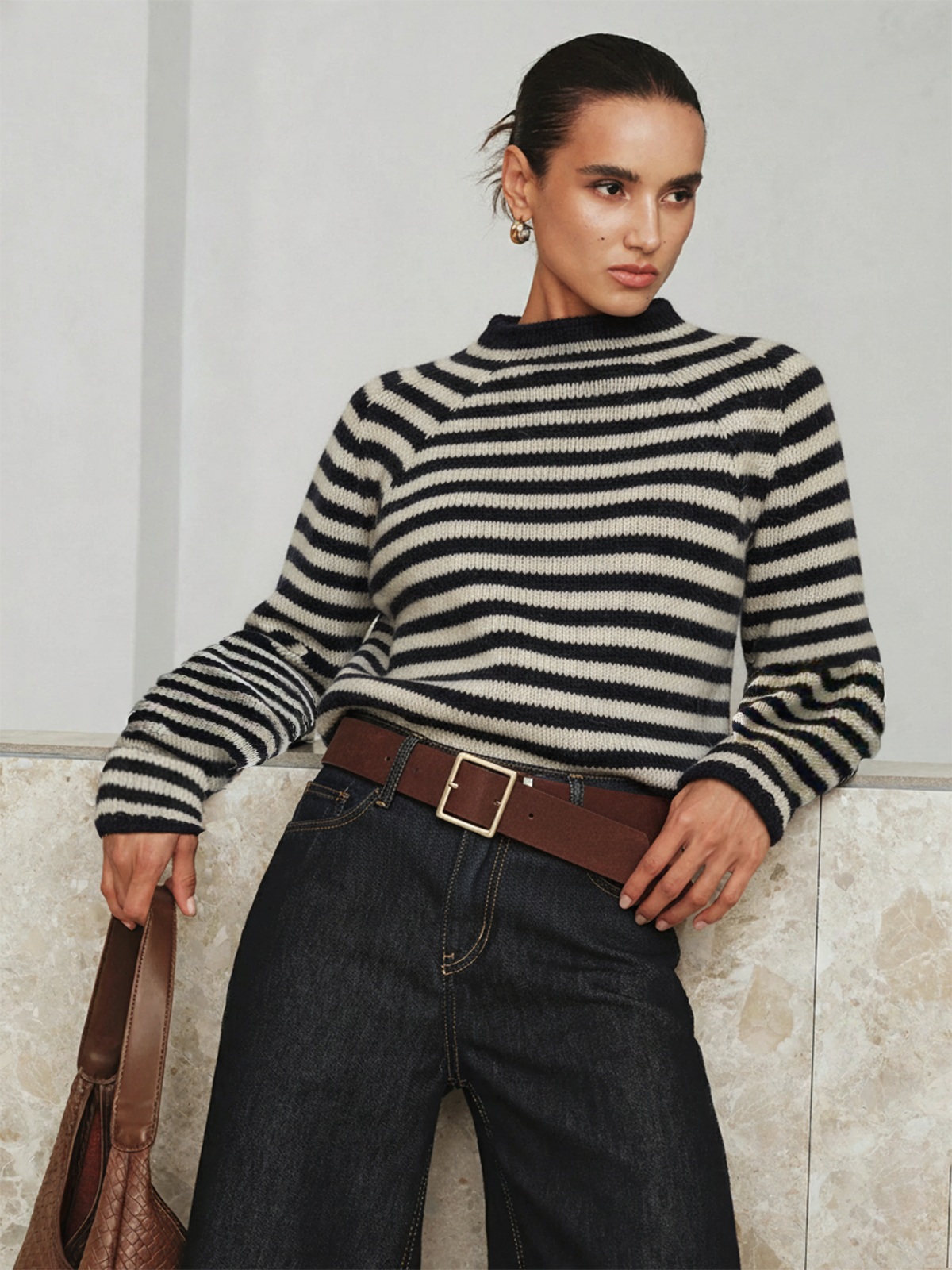 Contrast Stripe Crew Neck Sweater