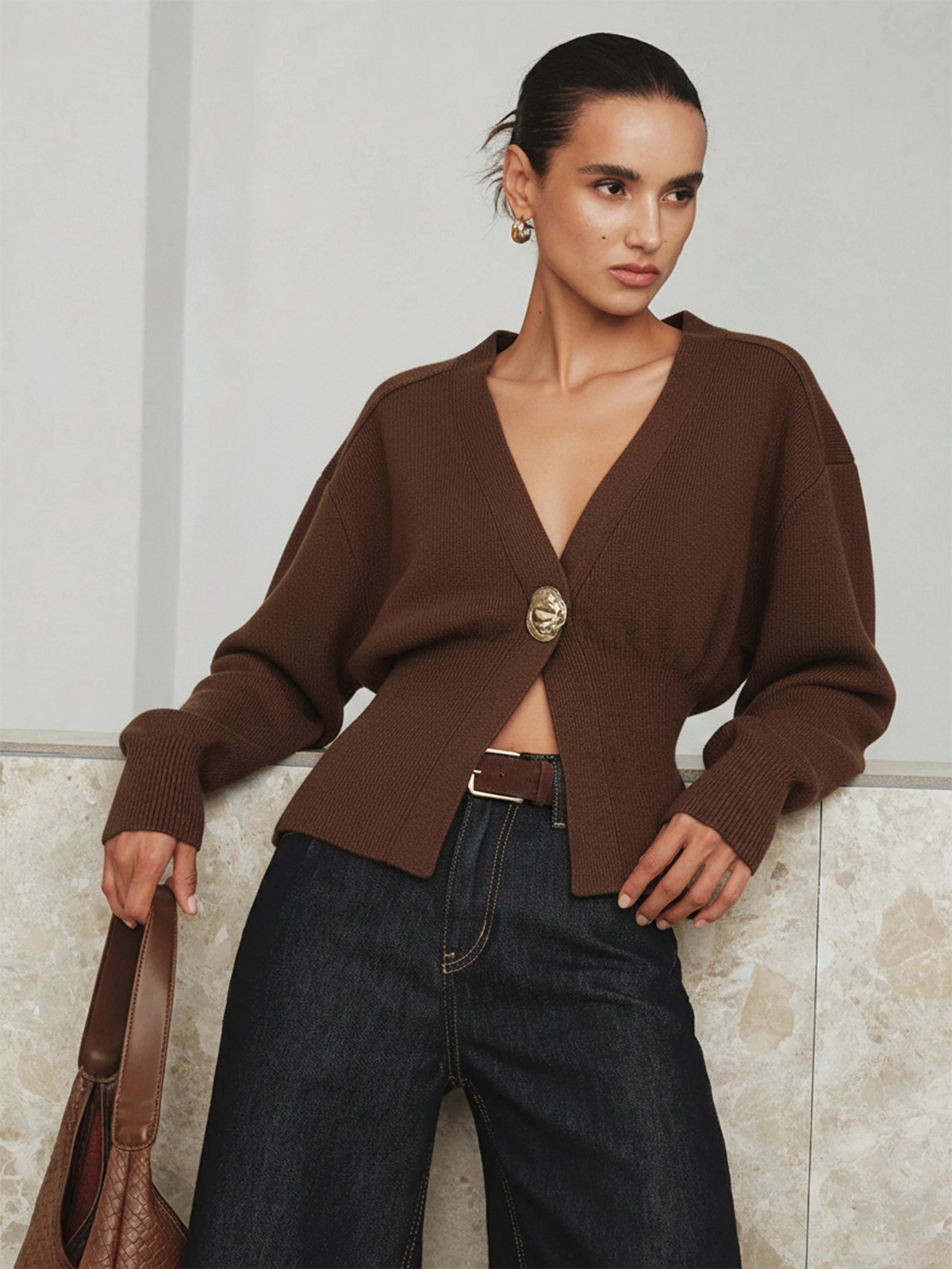 Golden Button Plain Cardigan