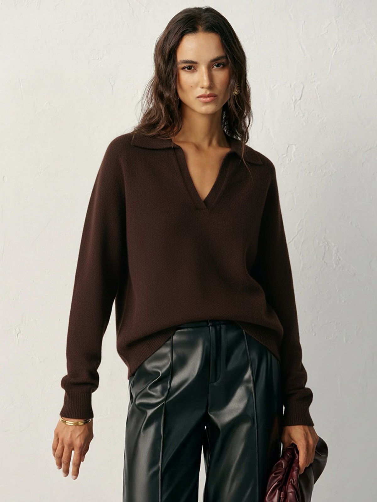 Solid Color V-neck Lapel Sweater