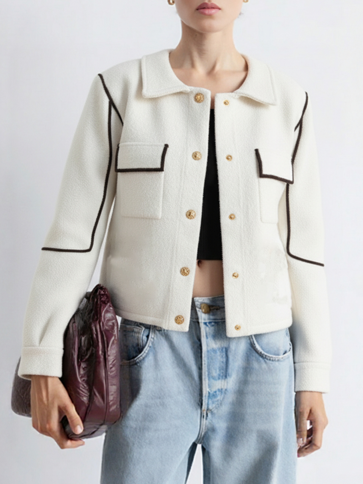Cropped Lapel Button Jacket
