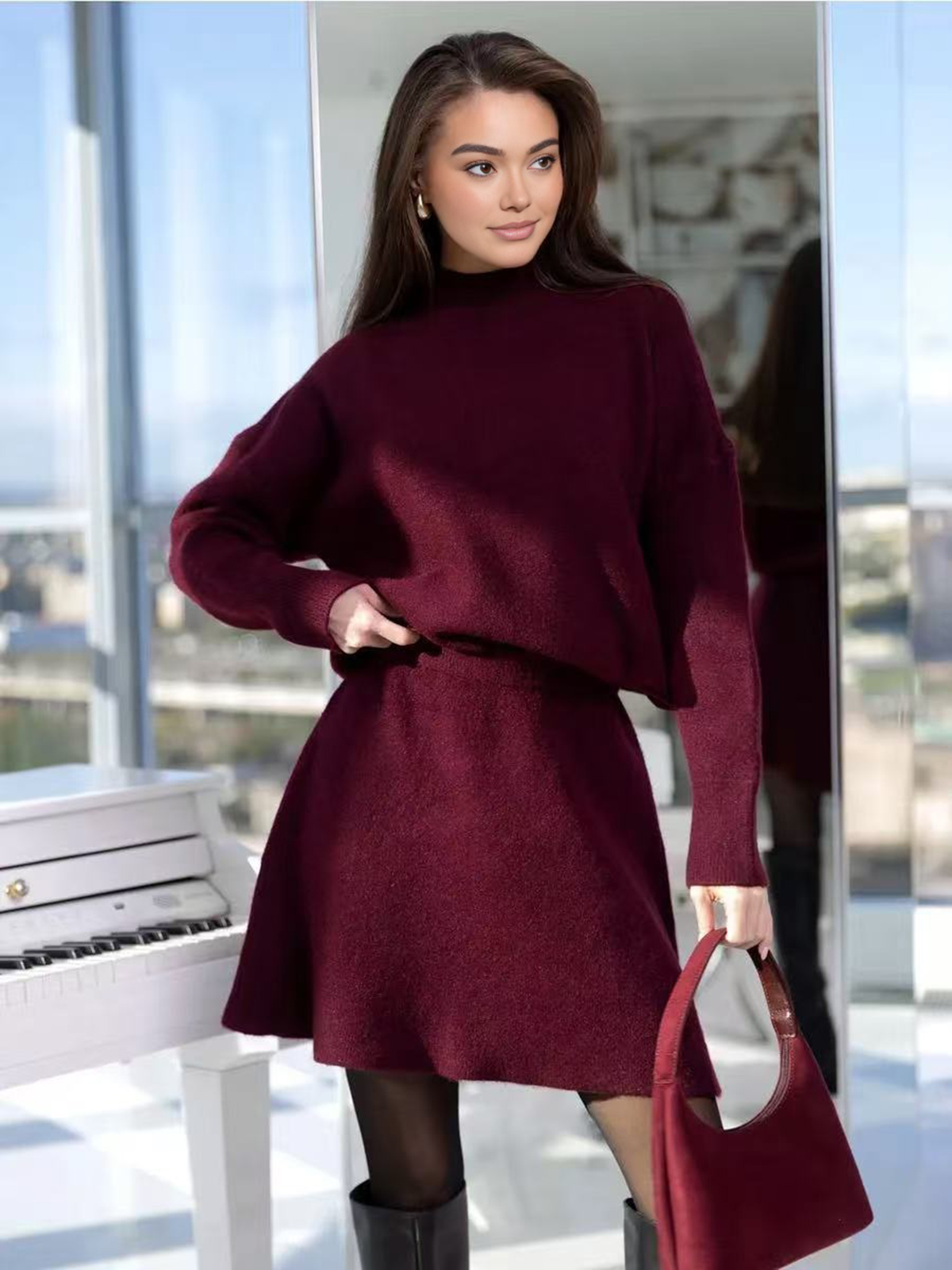 Turtleneck Sweater Skirt Set