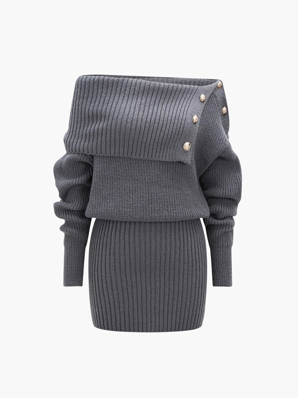 Knit Off Shoulder Asymmetrical Long Sleeve Dress