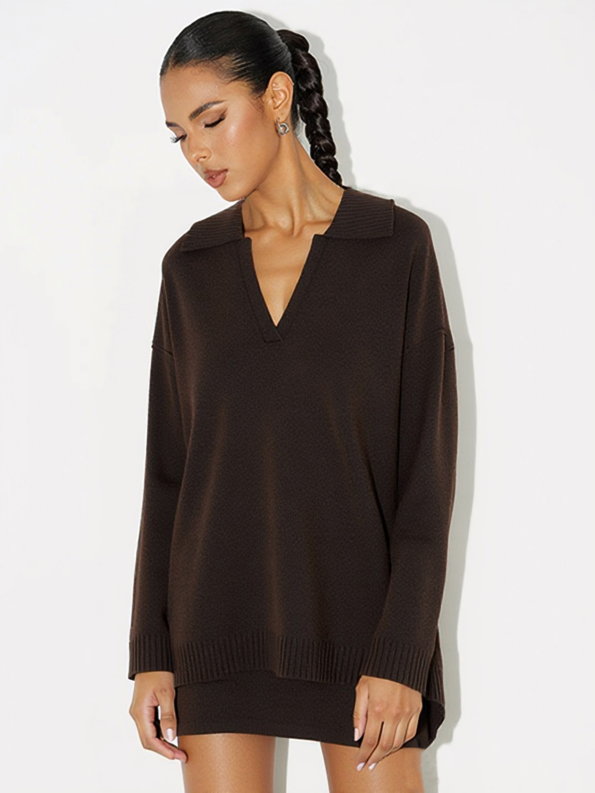 Solid Color V-neck Lapel Sweater