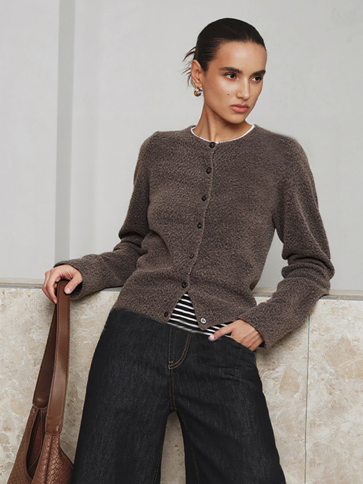 Solid Color Blended Knit Cardigan