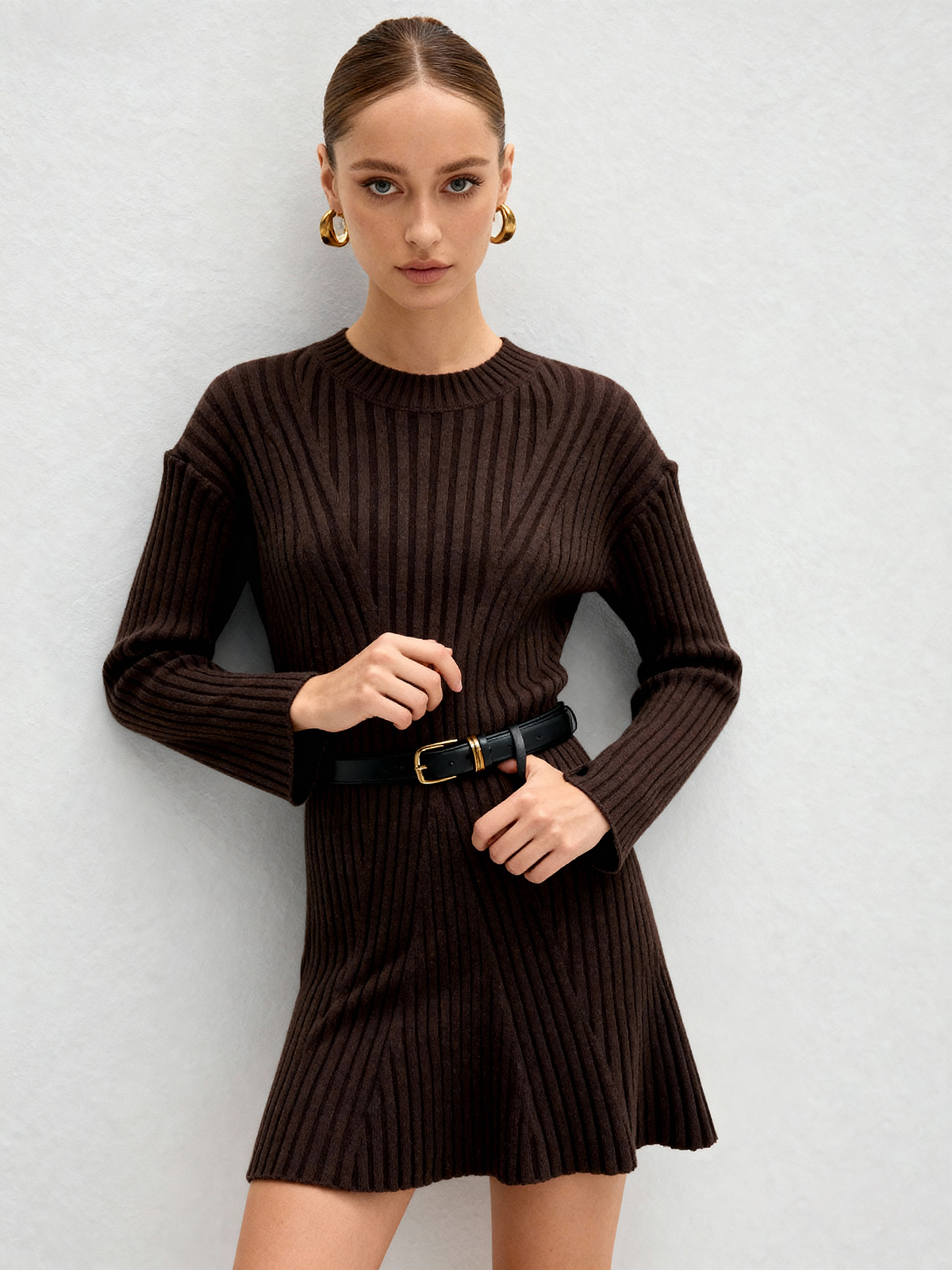 Half-high Collar Waist Sweater Dress