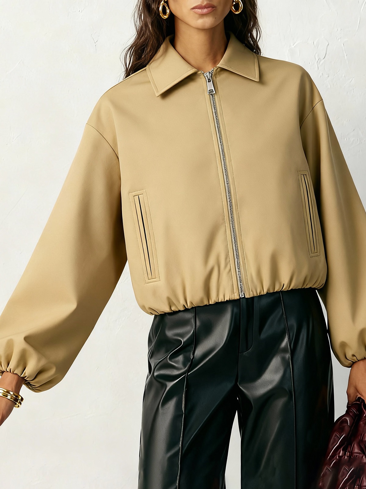 Lapel Zip-up Bomber Jacket