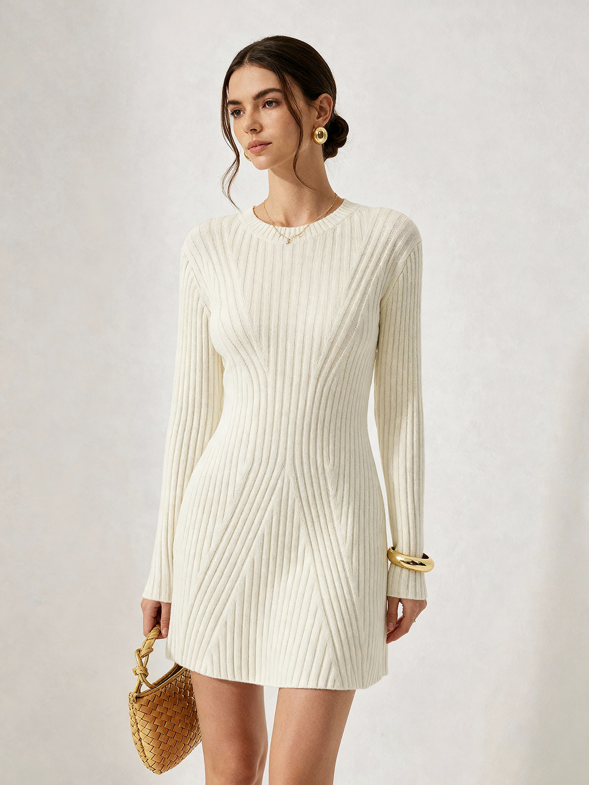 Half-high Collar Waist Sweater Dress