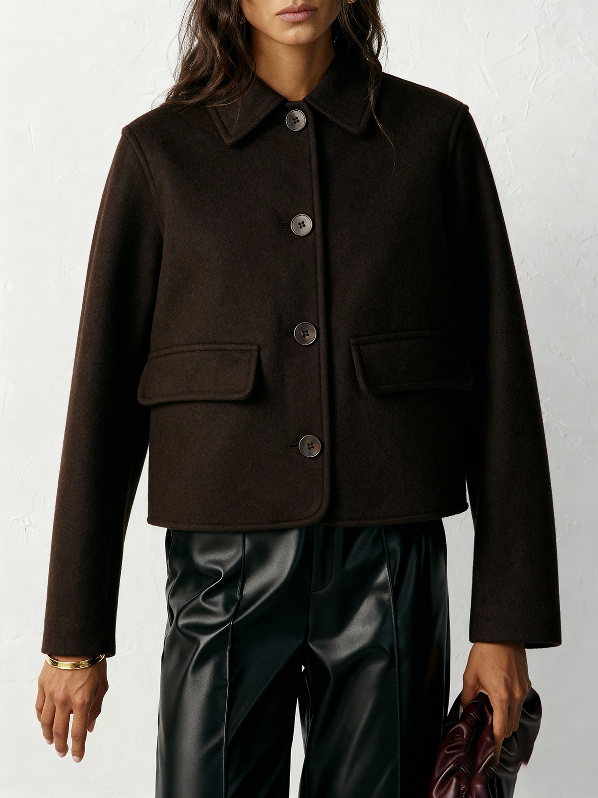 Woolen Button Down Lapel Jacket