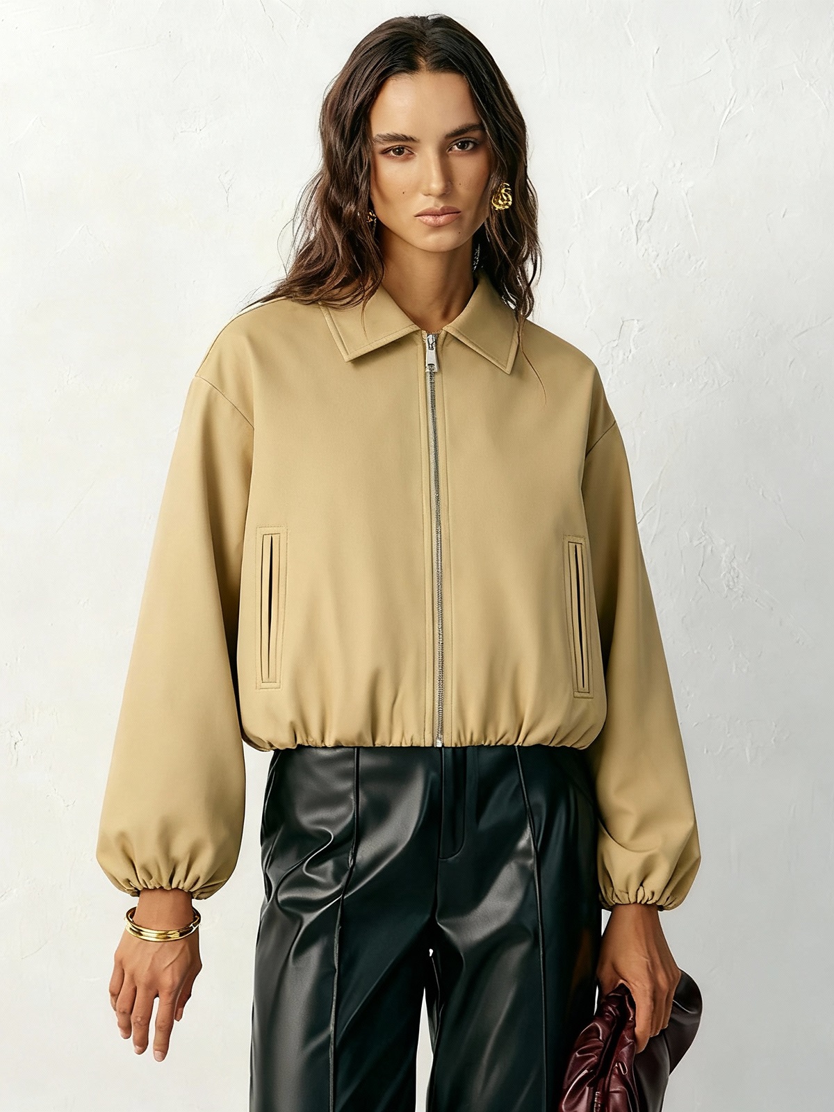 Lapel Zip-up Bomber Jacket