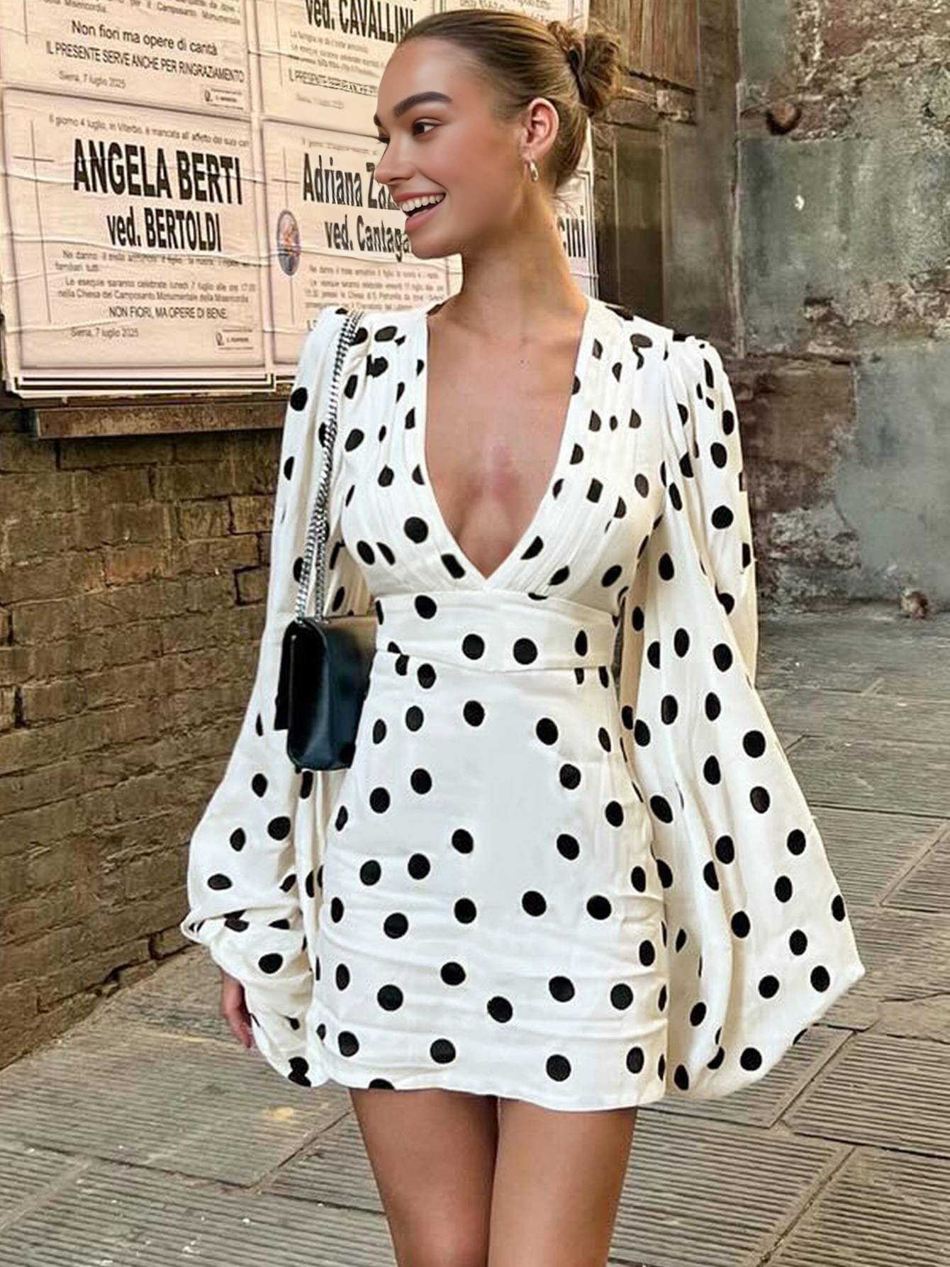 Women's Polka-Dot Trumpet Sleeve Dress