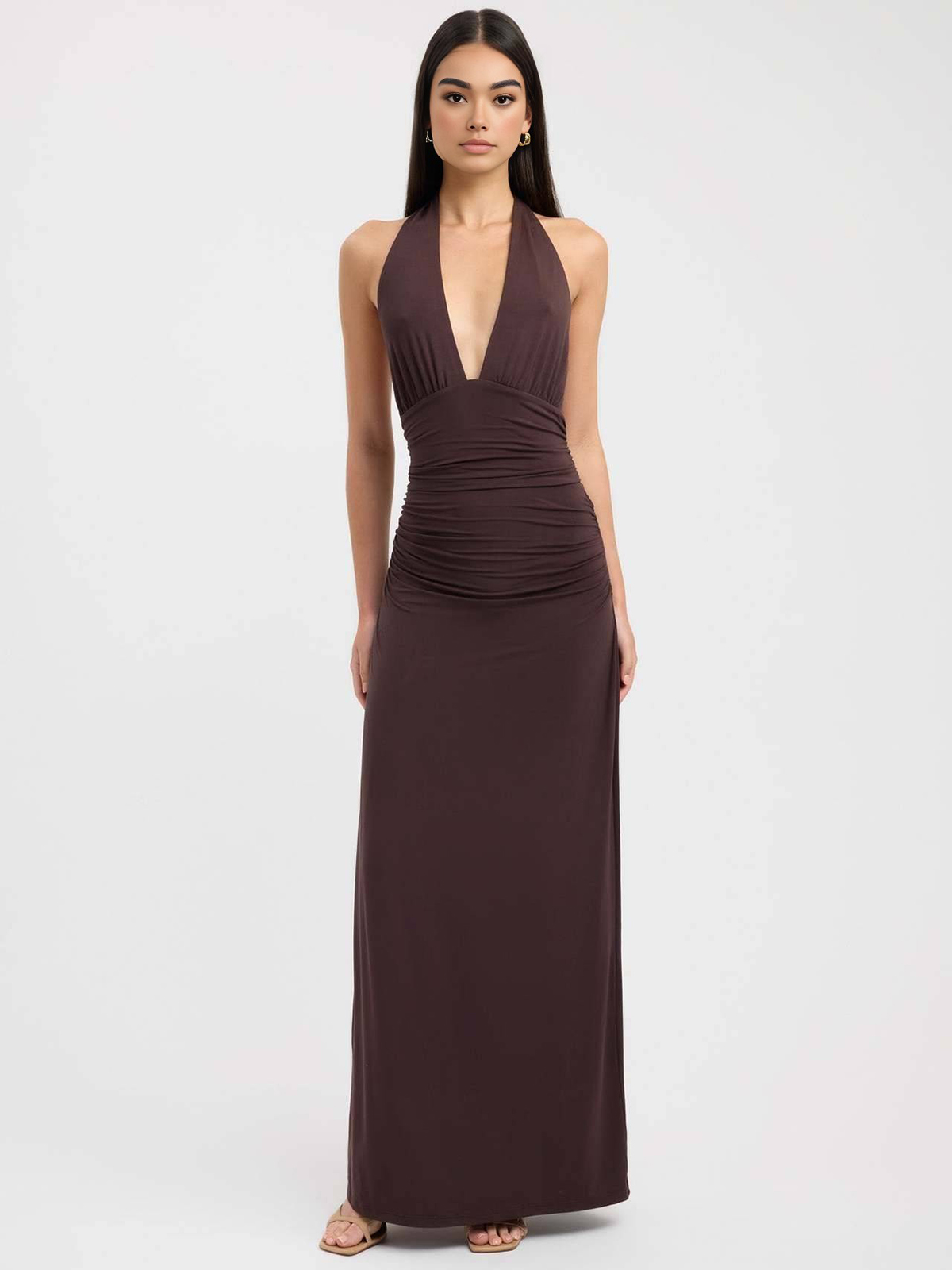 Halter Neck Deep V Backless Dress
