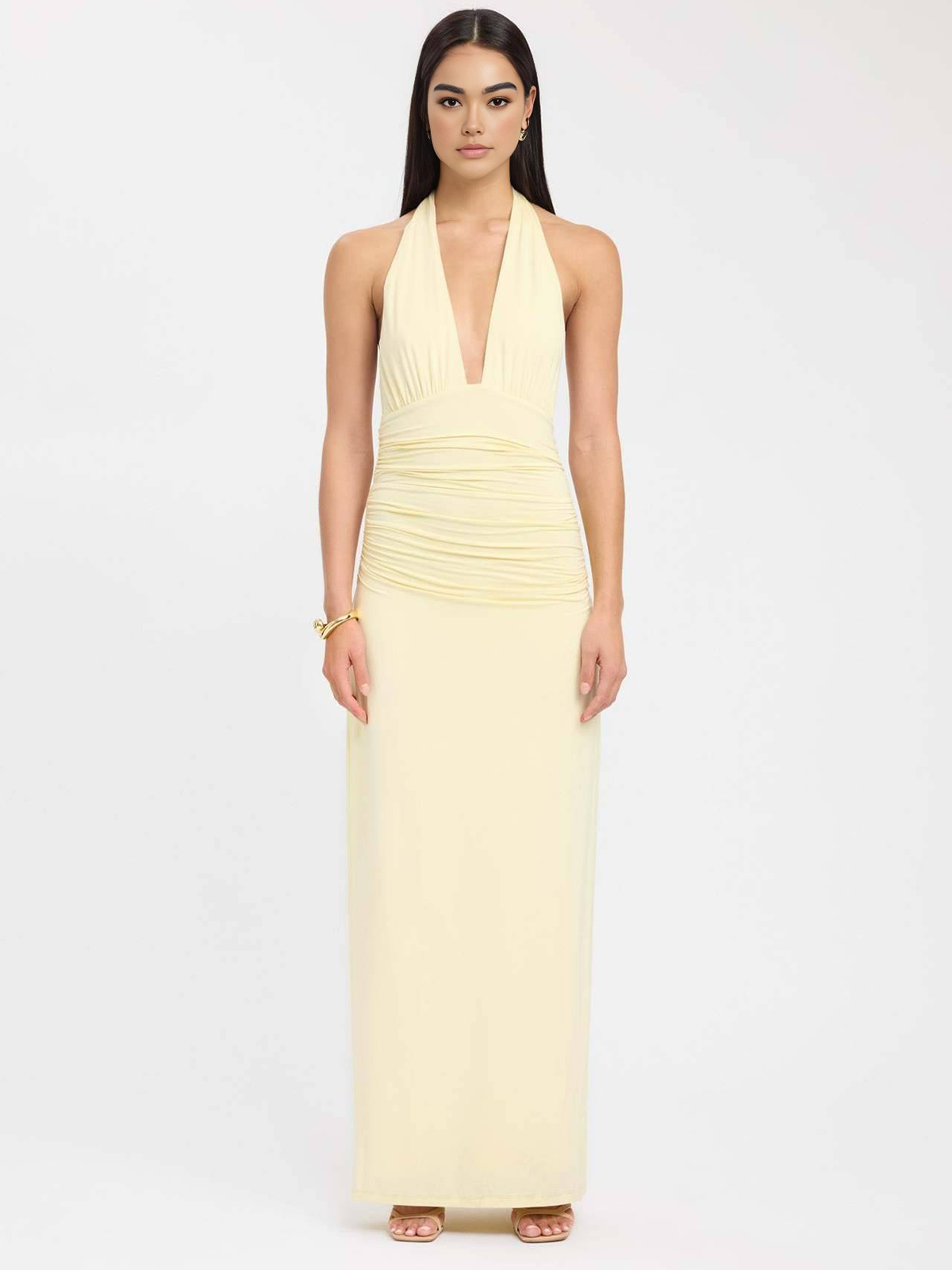 Halter Neck Deep V Backless Dress