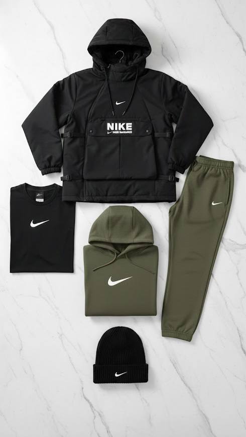 NK™ Winter Set – Jacket, Sweatshirt, Joggers, T-Shirt, Beanie – Premium Sportswear Style