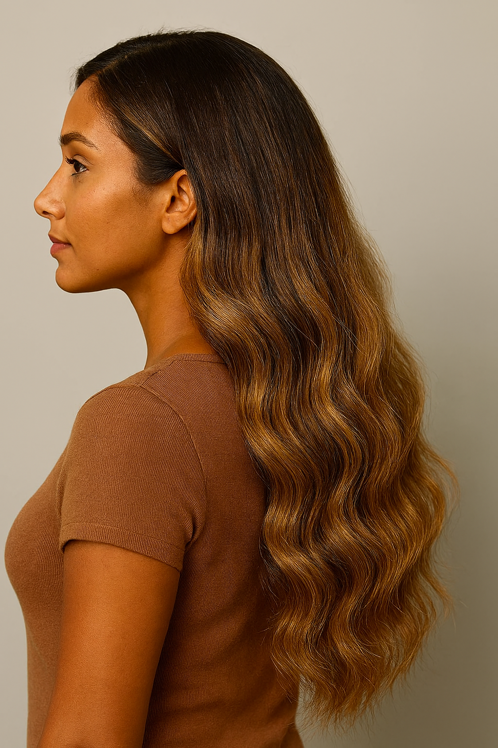 Glueless Shoulder Length Wavy Brown Ombre Layered Wigs With Bangs Lace Front Human Hair Wigs