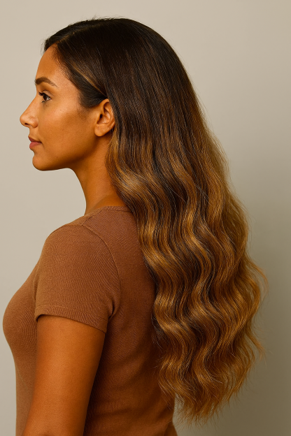 Glueless Shoulder Length Wavy Brown Ombre Layered Wigs With Bangs Lace Front Human Hair Wigs