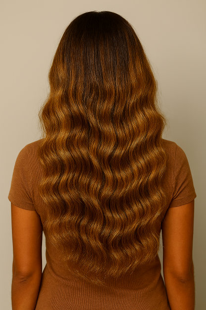 Glueless Shoulder Length Wavy Brown Ombre Layered Wigs With Bangs Lace Front Human Hair Wigs