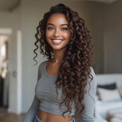 Glueless Wig Brown Loose Deep Curls