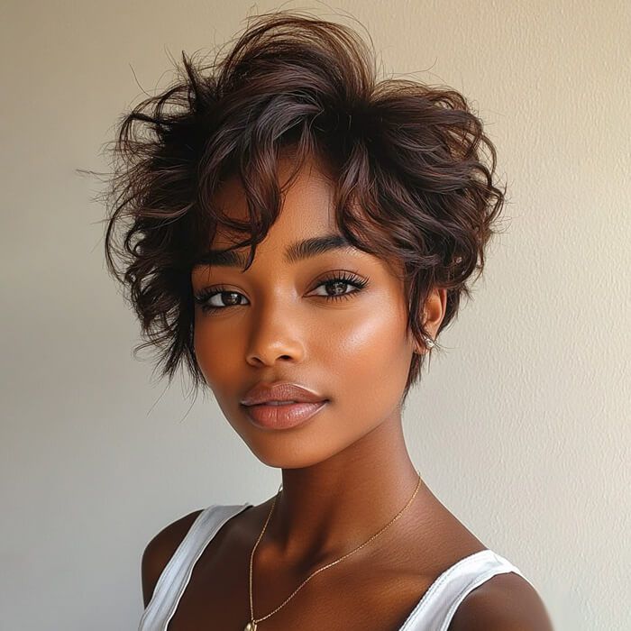 Wig short brown wavy women