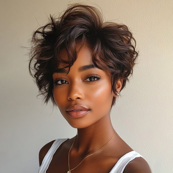 Wig short brown wavy women