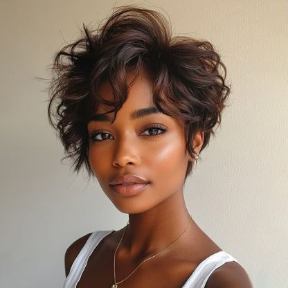 Wig short brown wavy women