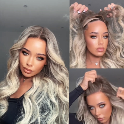 Long Wavy Ombre Hair Wig for-Synthetic Lace Front Wig