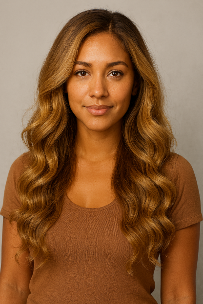 Glueless Shoulder Length Wavy Brown Ombre Layered Wigs With Bangs Lace Front Human Hair Wigs