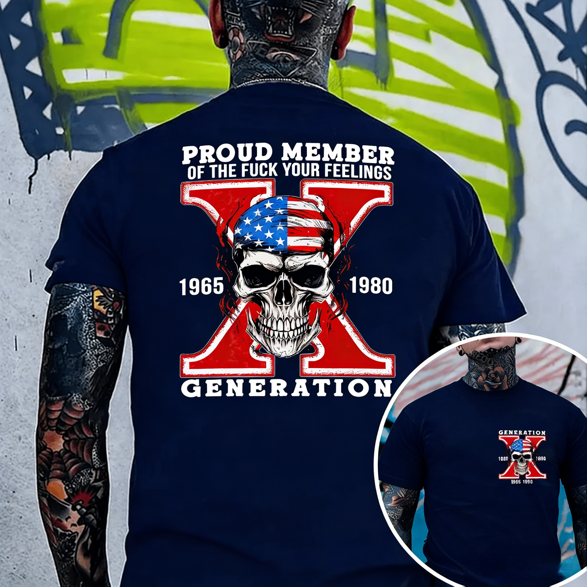 Custom Est Year Gen X Skull Proud Member Fck Your Feelings Generation Shirt