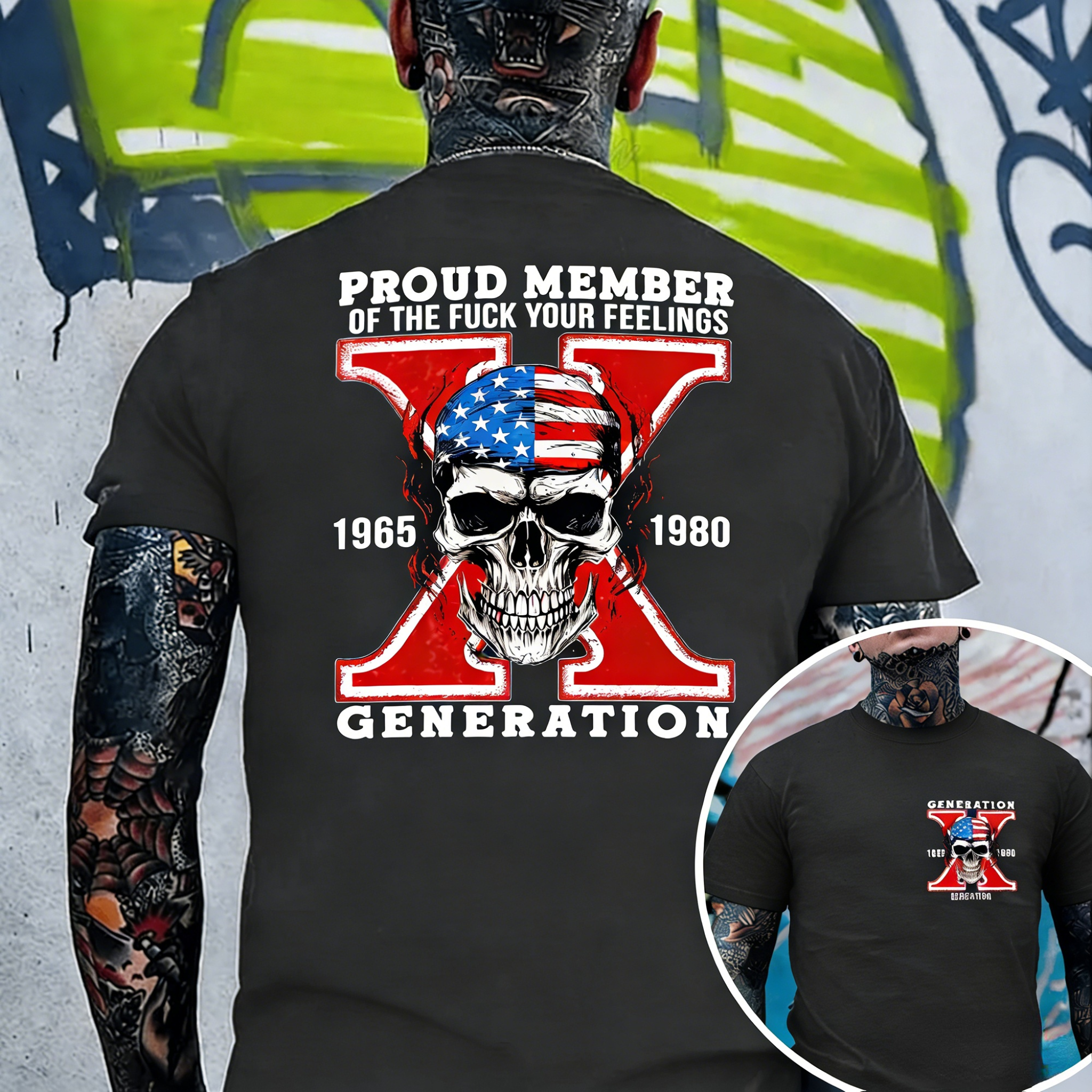 Custom Est Year Gen X Skull Proud Member Fck Your Feelings Generation Shirt