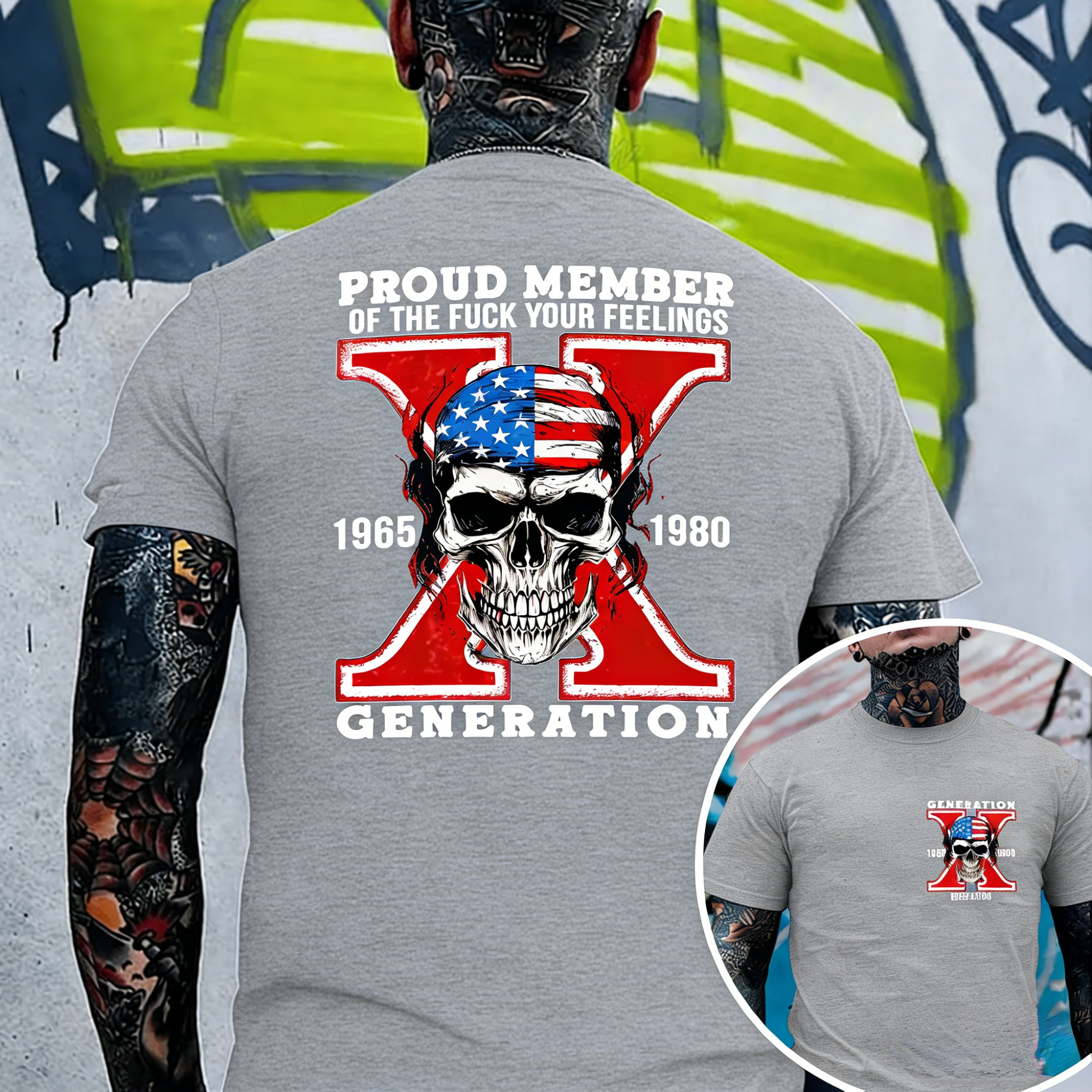 Custom Est Year Gen X Skull Proud Member Fck Your Feelings Generation Shirt