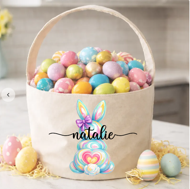 Bunny Egg Hunt Bag For Kids - Personalized Bucket Bag - Gift For Kids, Grandkids, Easter Gift
