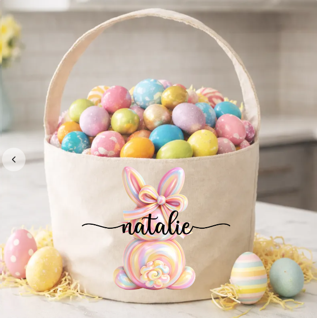 Bunny Egg Hunt Bag For Kids - Personalized Bucket Bag - Gift For Kids, Grandkids, Easter Gift